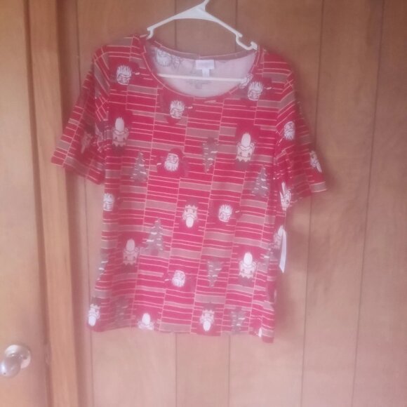 Lularoe Women's Gigi Christmas Santa Nutcracker short sleeve Red Top Size L NWT - Picture 1 of 3